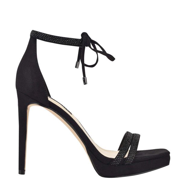 Nine West Zaedyn Ankle Tie Black Heeled Sandals | South Africa 81T57-0A74